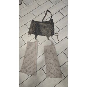 DARKER WAVE Lace Up Distressed‎ Skirt Leggings Set Gothic Punk XXL